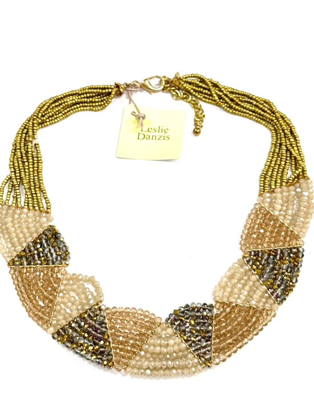 Leslie Danzis Multi Strand Crystal Beaded Statement Collar Necklace Neutral NWT